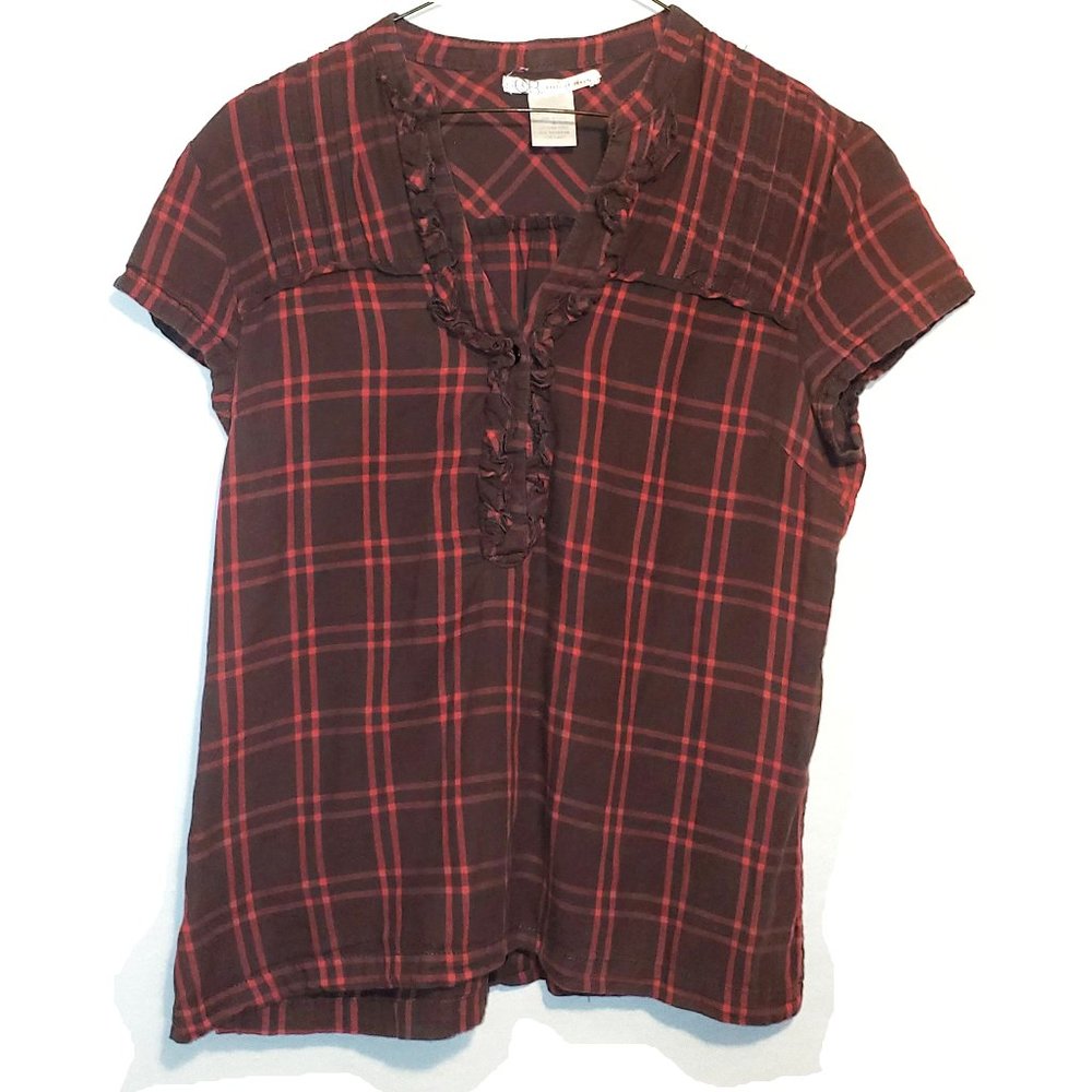 Charlotte Russe red and green plaid top